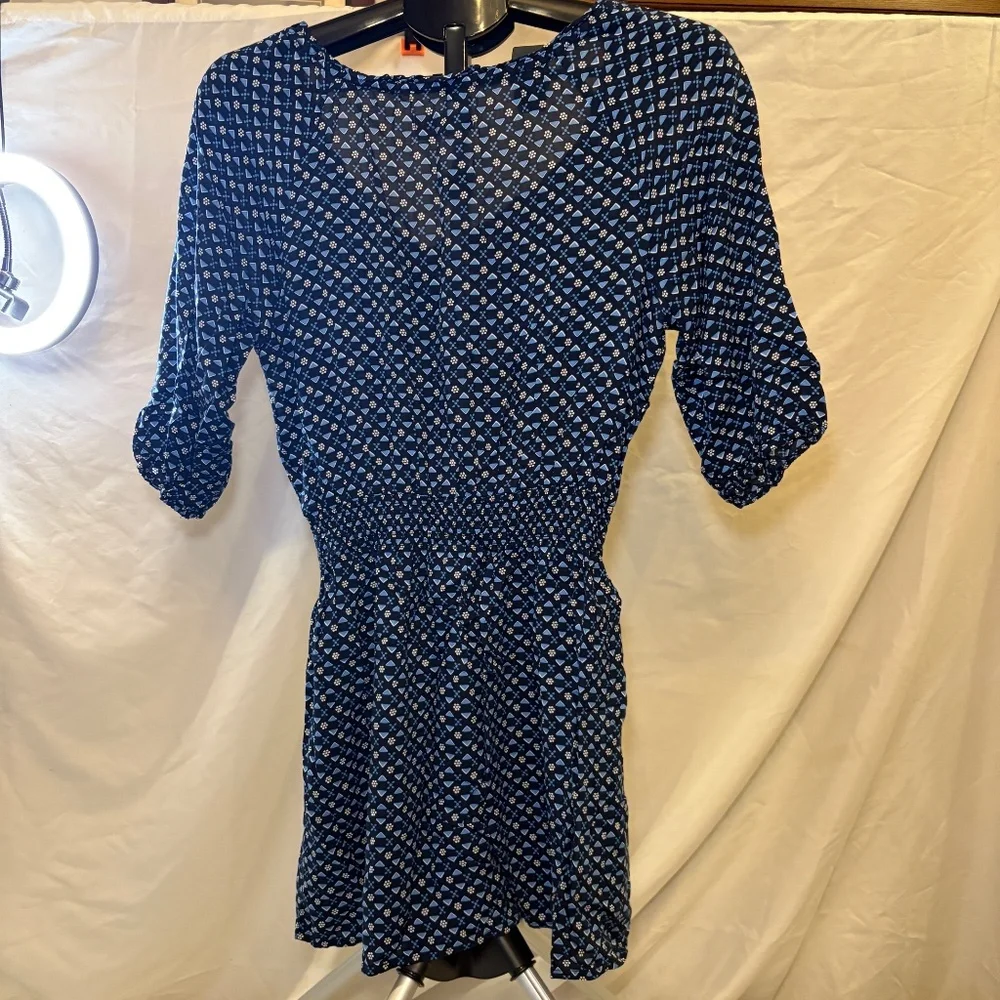 Hollister Blue Floral Peasant Stretch Waist Lined Dress M Short Mini Cottagecore - Picture 2 of 9